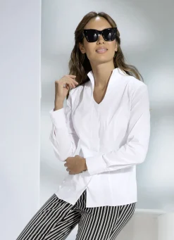 Blusen & Tuniken>Bluse mit Kelchkragen WEISS