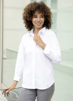 Blusen & Tuniken>Bluse mit Perlenzier WEISS