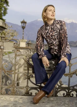 Laura Kent Blusen & Tuniken>Bluse mit verspielten Volants SCHWARZ-BRAUN-BEIGE