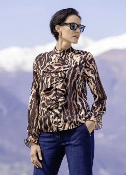 Laura Kent Blusen & Tuniken></noscript>Bluse mit verspielten Volants SCHWARZ-BRAUN-BEIGE