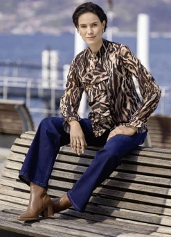 Laura Kent Blusen & Tuniken></noscript>Bluse mit verspielten Volants SCHWARZ-BRAUN-BEIGE