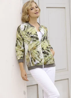 Laura Kent Blusen & Tuniken>Blusenjacke mit dekorativem Rippenstrick ECRU-OLIV-OCKER-BUNT