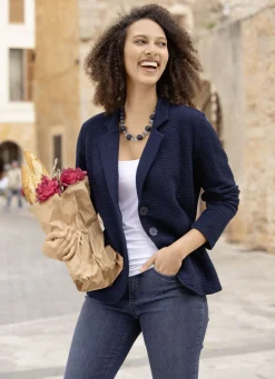 Blusen & Tuniken>Blusenjacke mit Knopfleiste MARINE