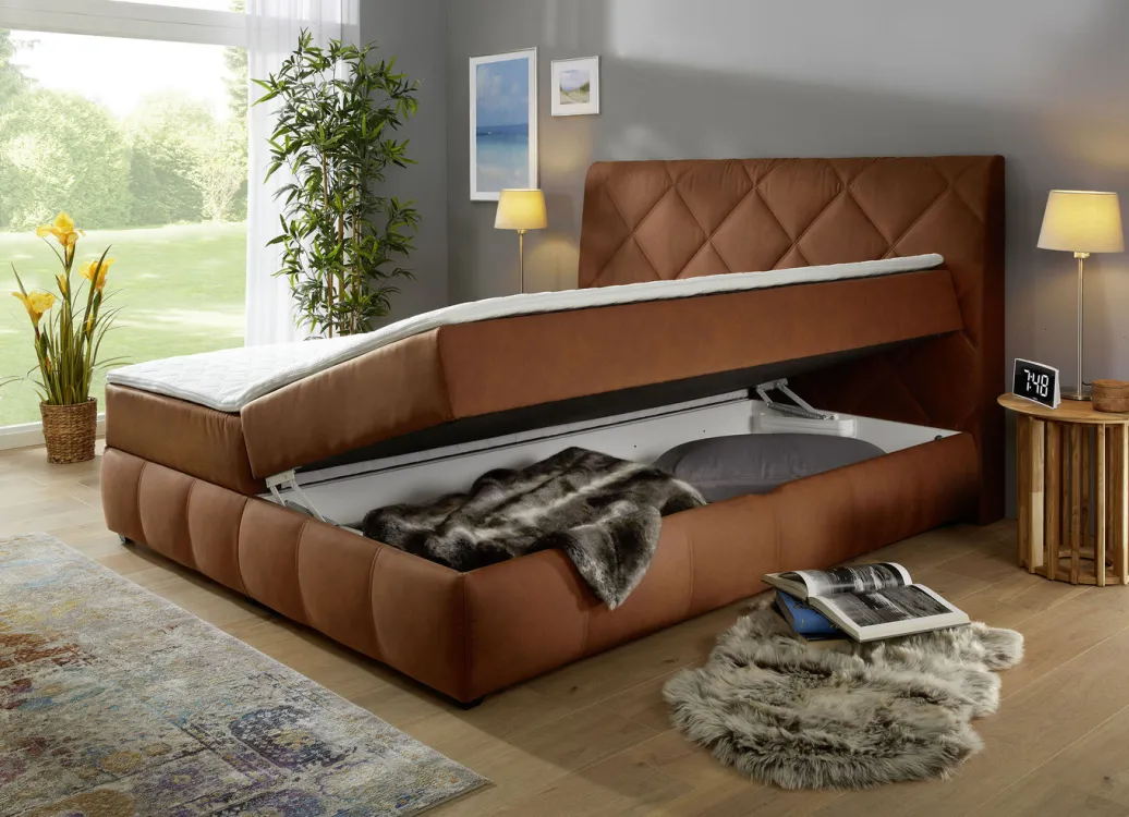 Möbel>Boxspringbett mit Bettkasten und Topper