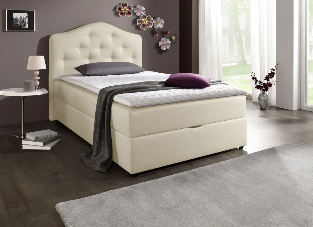 Möbel>Boxspringbett mit Bettkasten und Topper