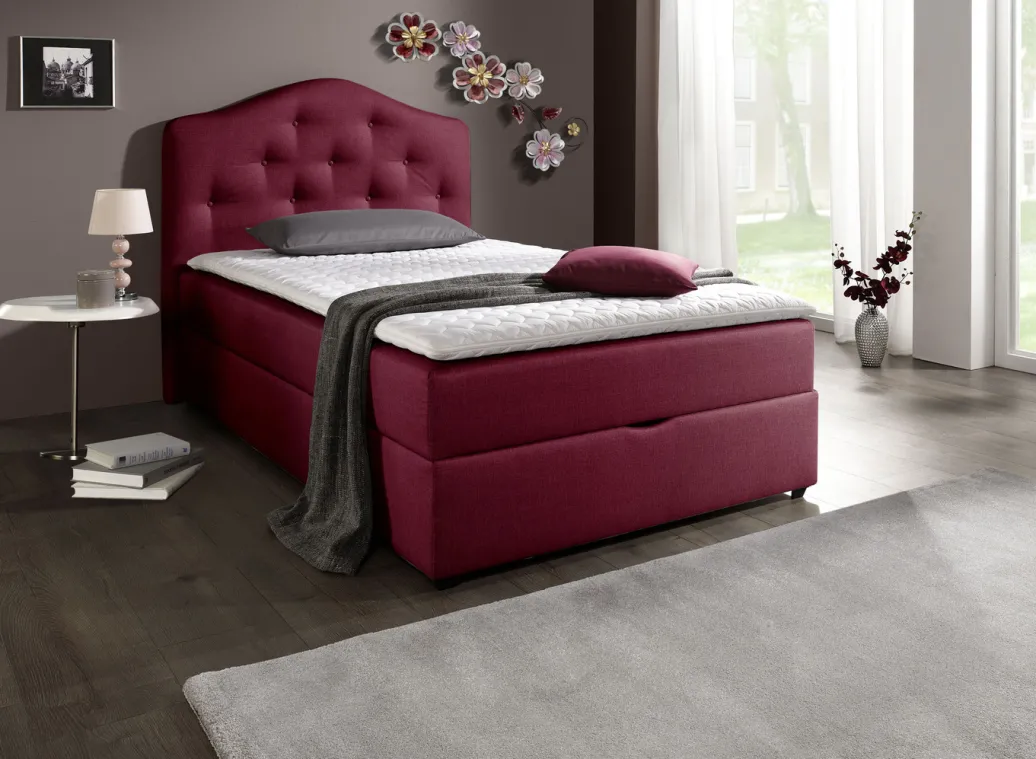 Möbel>Boxspringbett mit Bettkasten und Topper