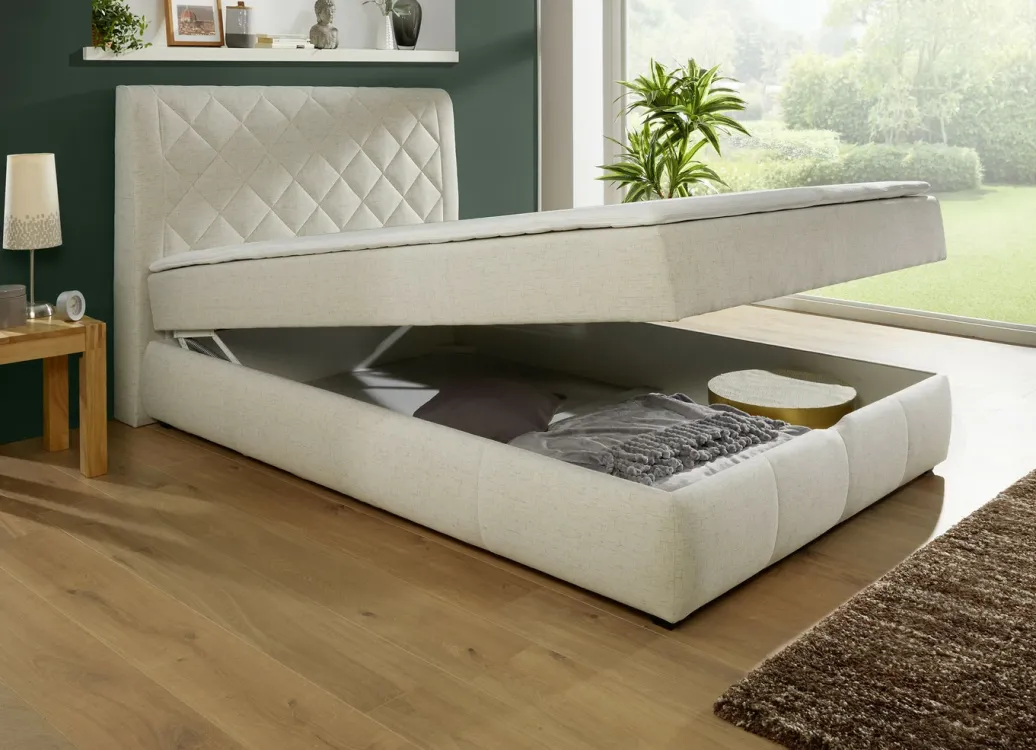 Möbel>Boxspringbett mit Bettkasten und Topper