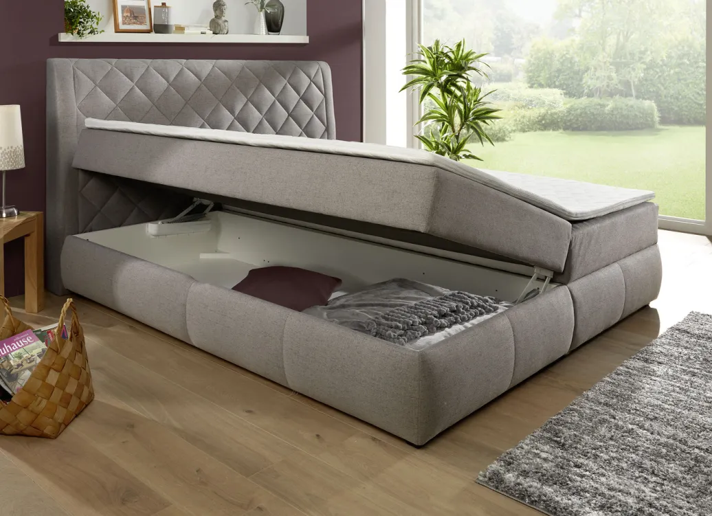 Möbel>Boxspringbett mit Bettkasten und Topper