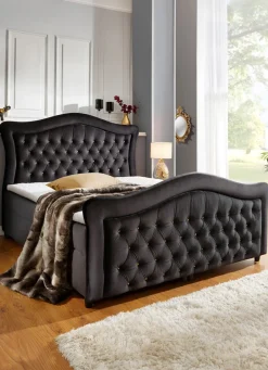 Möbel></noscript>Boxspringbett mit gepolsterten Kopf- und Fußteil