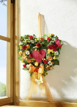 Dekoration>Buchsbaumherz mit Holz-Herz GRÜN-ORANGE