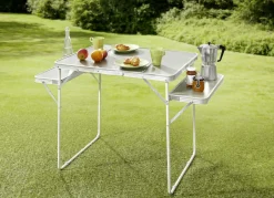 Gartenmöbel>Campingtisch mit 2 Ablagen GRAU