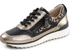 CAPRICE Schuhe|Damenschuhe>, trendige Damen-Sneaker, Weite G, mit herausnehmbarem Lederfußbett SCHWARZ-BRONZE