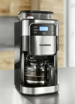 Carrera Elektrische Küchengeräte|Technik>„" Aroma PlusEdelstahl-Kaffeemaschine mit Mahlwerk SILBER-SCHWARZ