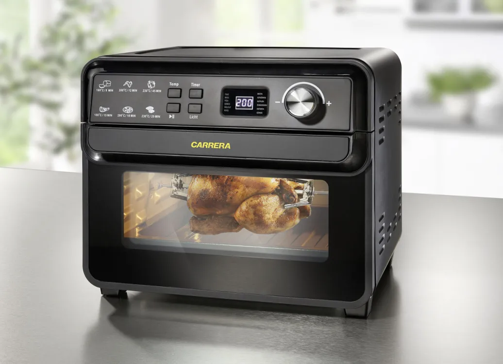 Carrera Elektrische Küchengeräte|Technik>Heißluft-Ofen – ersetzt Backofen und Fritteuse SCHWARZ-SILBER