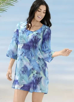 COMODO Bade- & Strandmode|Kleider>Tunika, leicht transparent TÜRKIS-BUNT