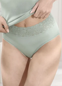CON-TA Damenwäsche|Wäsche>Zweierpack Slips mit Elastikspitzenbund 1X JADEGRÜN, 1X WEISS
