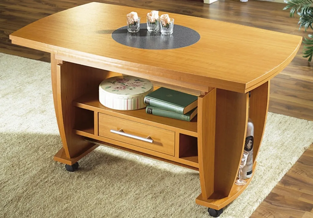 Möbel>Couchtisch auf Rollen mit Stein-Optik-Einlage