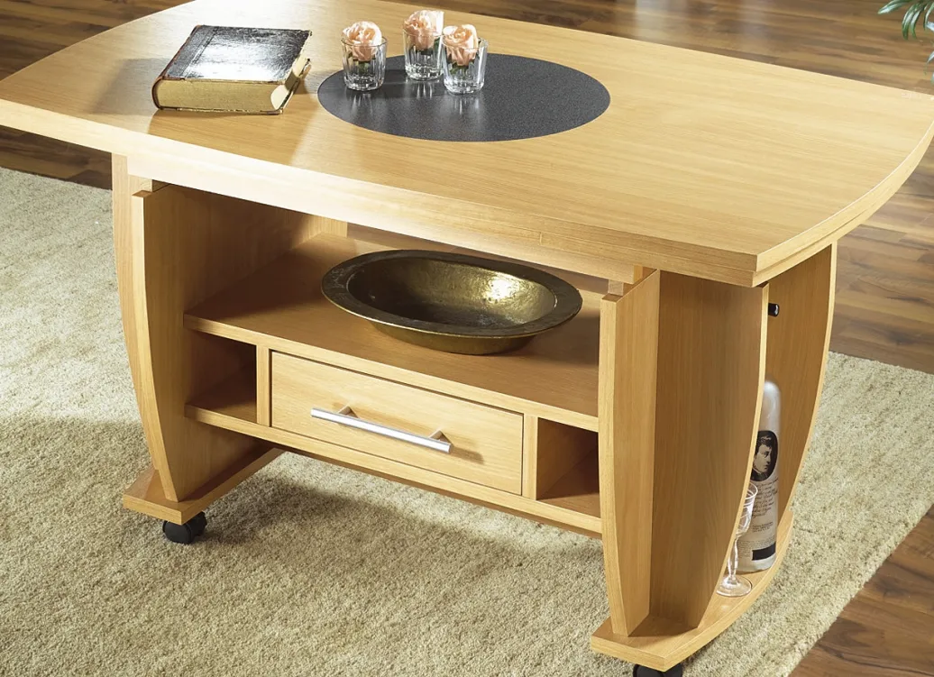 Möbel>Couchtisch auf Rollen mit Stein-Optik-Einlage