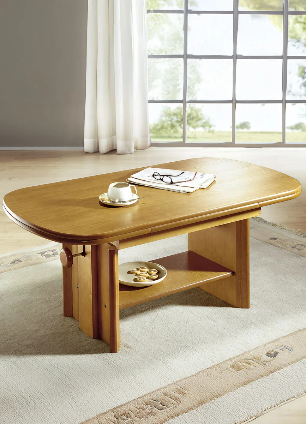 Möbel>Couchtisch, ausziehbar und höhenverstellbar EICHE RUSTIKAL