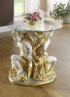 Möbel>Couchtisch mit echter Blattgoldauflage CREMEWEISS-GOLD