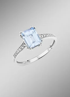 Damen-Edelsteinschmuck|Damen-Diamantschmuck>Damenring mit Brillanten und Blautopas