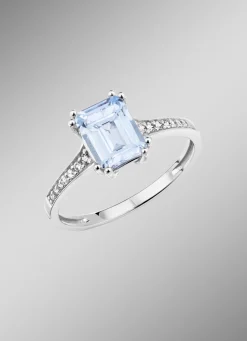 Damen-Edelsteinschmuck|Damen-Diamantschmuck>Damenring mit Brillanten und Blautopas