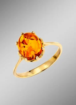 Damen-Goldschmuck|Damen-Edelsteinschmuck>Damenring mit echt Bernstein
