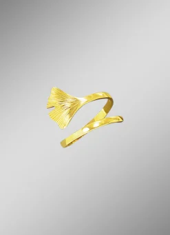Damen-Goldschmuck>Damenring mit Ginkgo-Blatt-Motiv