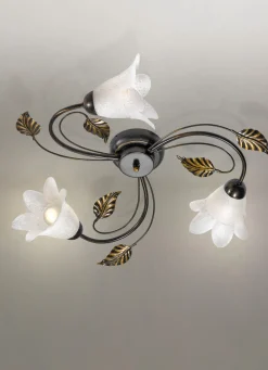 Möbel>Deckenleuchte aus Metall mit dekorativem Blattwerk BRAUN SCHWARZ-GOLD