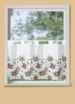 Fensterdekorationen|Heimtextilien>Digitalbedruckter Kurzstore mit Stangendurchzug ECRU-BUNT