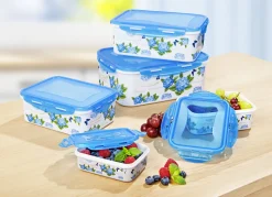 Schüsseln & Behälter|Haushaltshelfer>Dosen-Set eckig, 10-teilig mit schönem Hortensien-Dekor