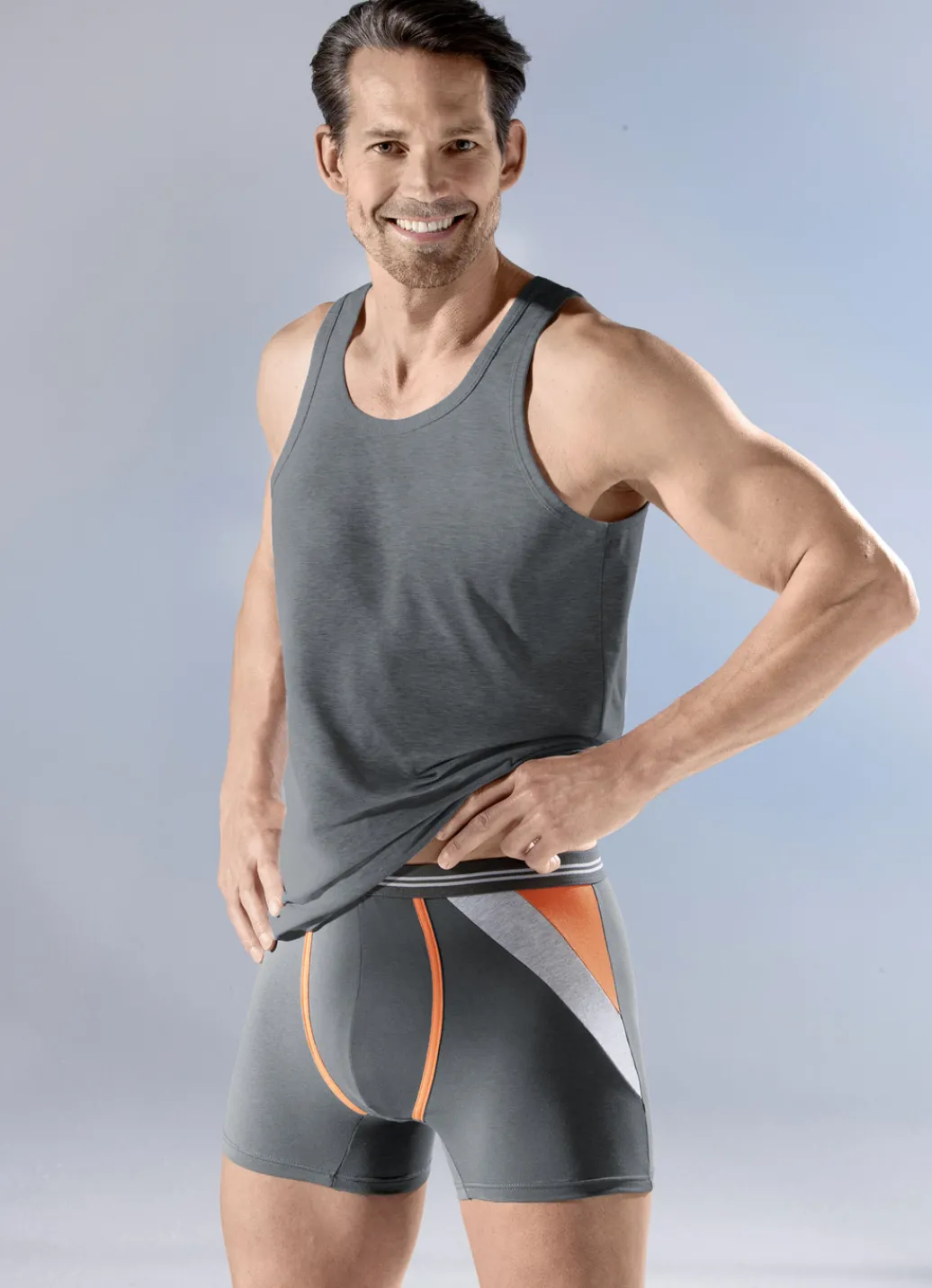 Wäsche|Herrenwäsche>Dreierpack Achselshirts mit Einfassungen 2X GRAFIT, 1X NAVY