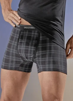 Herrenwäsche|Wäsche>Dreierpack Pants mit Karodessin SCHWARZ-GRAU