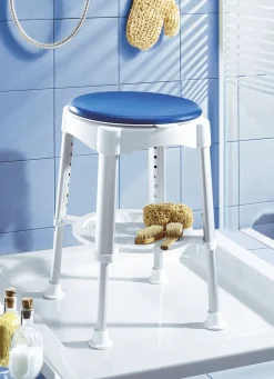 Alltagshilfen>Duschhocker mit Softsitz WEISS-BLAU