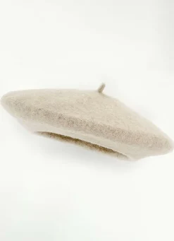 Accessoires>Edle Damen-Baskenmütze, mit Walk aus Schurwolle CAMEL