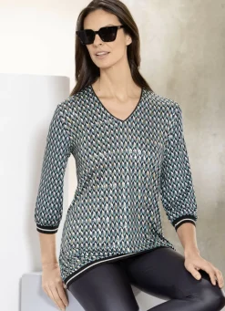 Blusen & Tuniken>Edle Shirt-Tunika PETROL-ECRU-BUNT