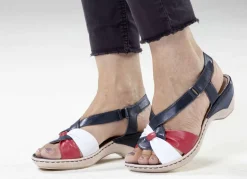 ELENA EDEN Damenschuhe|Schuhe></noscript>, elegante Damen-Sandaletten, Weite H, mit Klettspange BLAU-WEISS-ROT