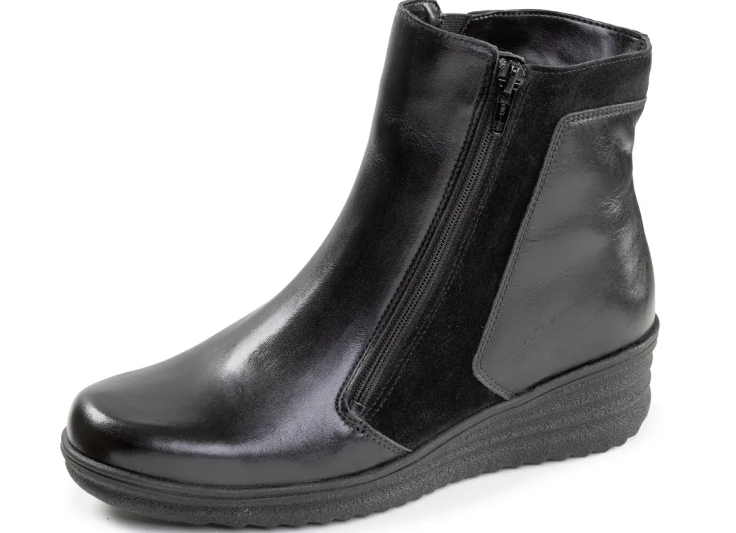 ELENA EDEN Damenschuhe|Schuhe>, gefütterte Damen-Stiefeletten, Winterschuhe, Weite H, mit Lammfell SCHWARZ