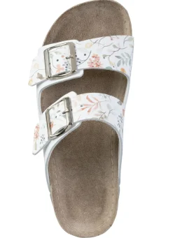 ELENA EDEN Schuhe|Damenschuhe></noscript>Pantolette aus teilweise floral bedrucktem Synthetik WEISS-BUNT