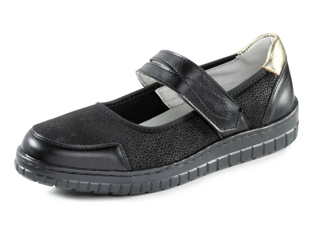 ELENA EDEN Schuhe|Damenschuhe>Slipper aus Nappaleder und Stretchmaterial SCHWARZ-GOLD