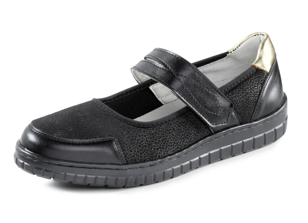 ELENA EDEN Schuhe|Damenschuhe>Slipper aus Nappaleder und Stretchmaterial SCHWARZ-GOLD