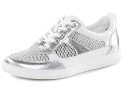 ELENA EDEN Damenschuhe|Schuhe>Sneaker aus Nappaleder und luftigem Textil in Netzoptik WEISS-SILBER