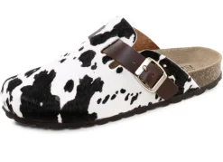 ELENA EDEN Schuhe|Damenschuhe>, trendige Damen-Clogs, Weite H, mit brauner Spange SCHWARZ-WEISS