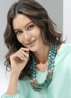 Damen-Modeschmuck>Entdecken Sie zeitlose Eleganz mit dieser 3-reihigen Halskette TÜRKIS