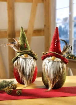 Weihnachtliche Dekorationen>2er-Set Wichtel GRÜN-ROT