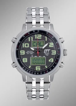 ETT Herrenuhren>-Funk-Solar-Herrenuhr mit Edelstahlbandgehäuse