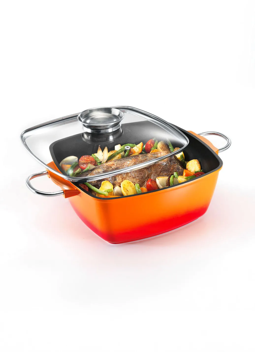 KING Bräter & Auflaufformen>Extra hoher Aluguss-Bräter von mit Antihaft-Beschichtung ORANGE