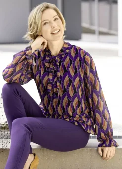 Abendmode|Blusen & Tuniken>Fabelhafte Bluse mit Bindeband SCHWARZ-LILA-CAMEL