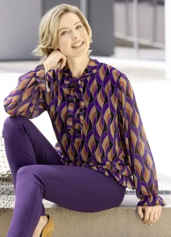Abendmode|Blusen & Tuniken>Fabelhafte Bluse mit Bindeband SCHWARZ-LILA-CAMEL