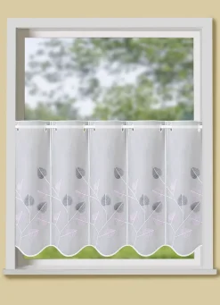 Heimtextilien>Fein bestickter Kleinfenster-Store WEISS-GRAU